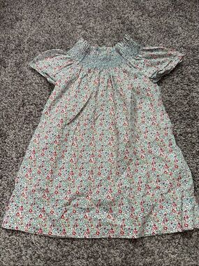 Peek Floral Smocked Neck Dress - Mint Green with Red & Pink Flowers